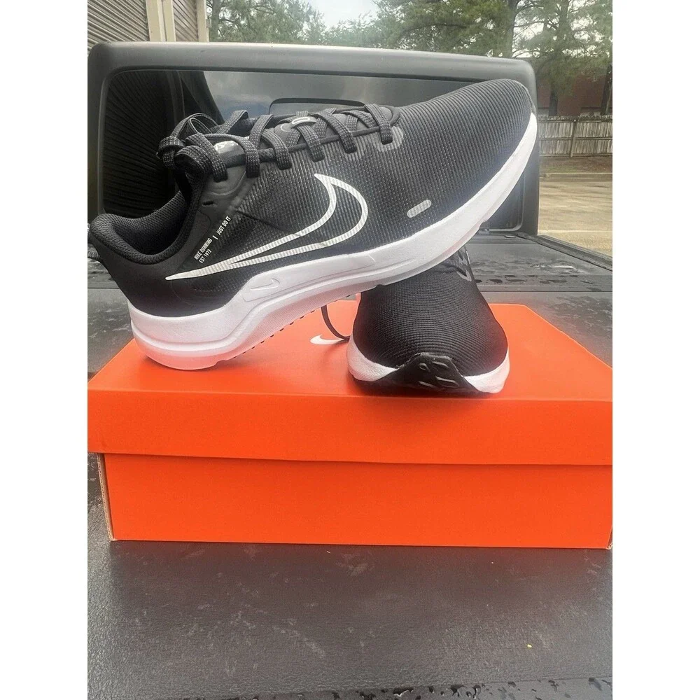 Nike Downshifter 12 Black White Lace Up Running Shoes DD9294-001 Womens Size 8